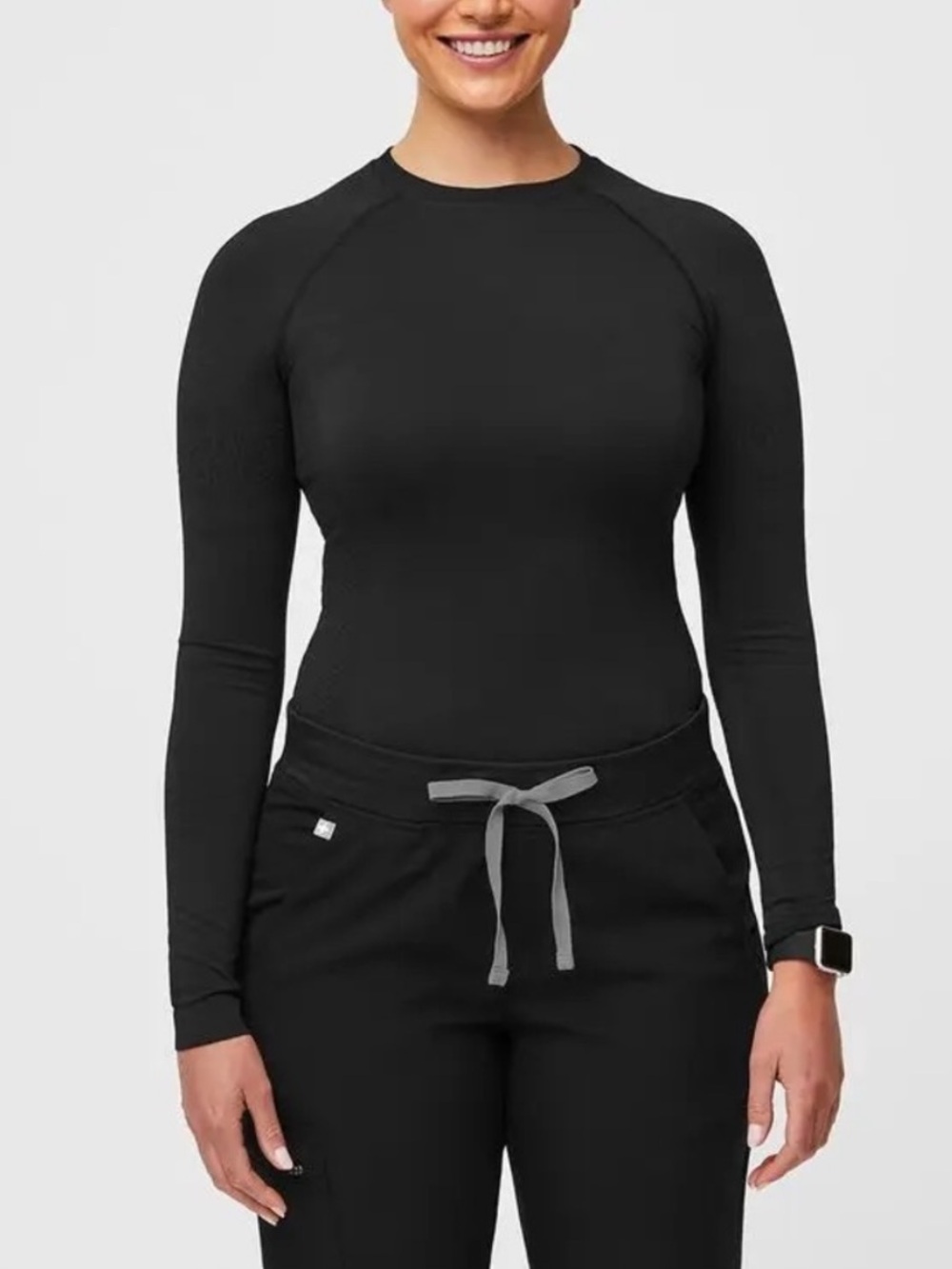 Figs Seamless Long Sleeved Black Top | S
